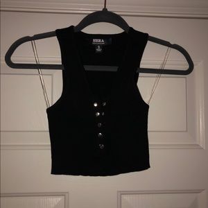 Black button down crop tank top